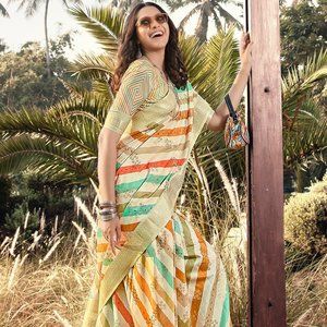 JHEAPS EXCLUSIVE DIGITAL PRINT MULTICOLOR SOFT SILK SAREE